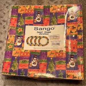 Sango Sue Zipkin SWEET SHOPPE CHRISTMAS 3041 Snowman Ceramic Dinner Plates Set 4